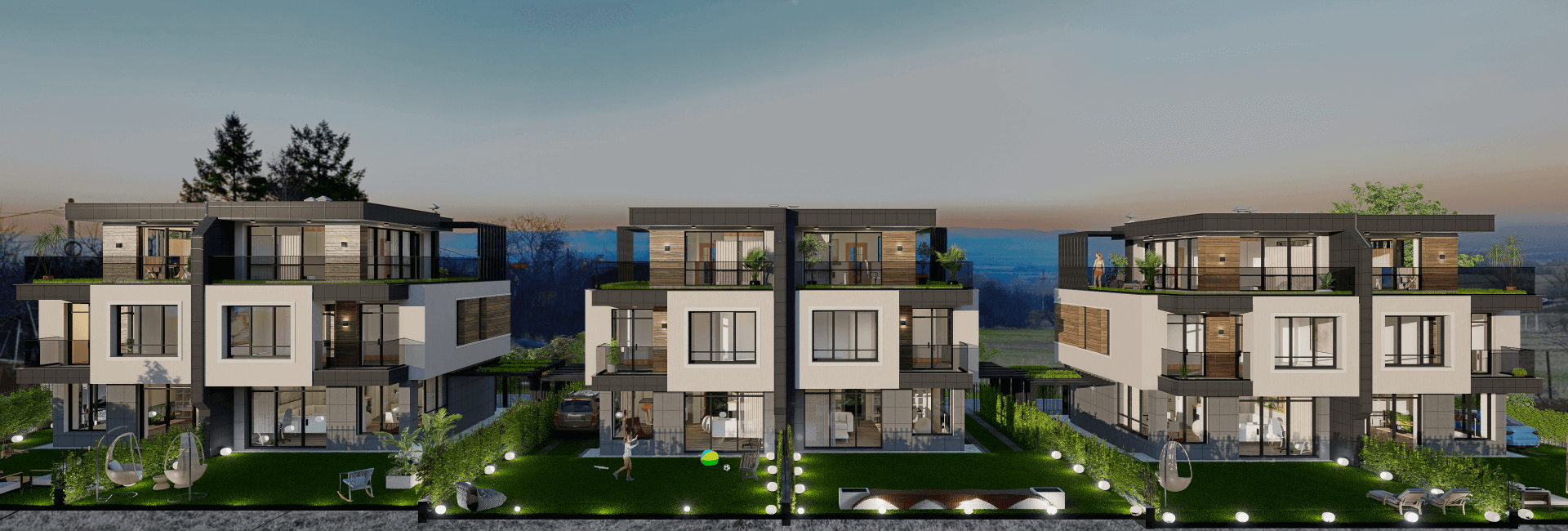 The housing complex. Houses are selectable.